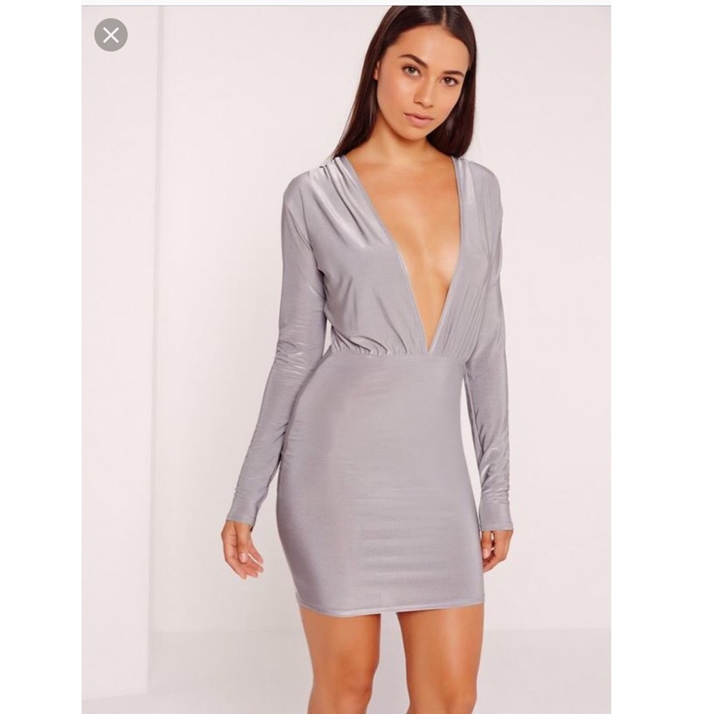 Missguided Deep Plunge Slinky Dress in BLACK